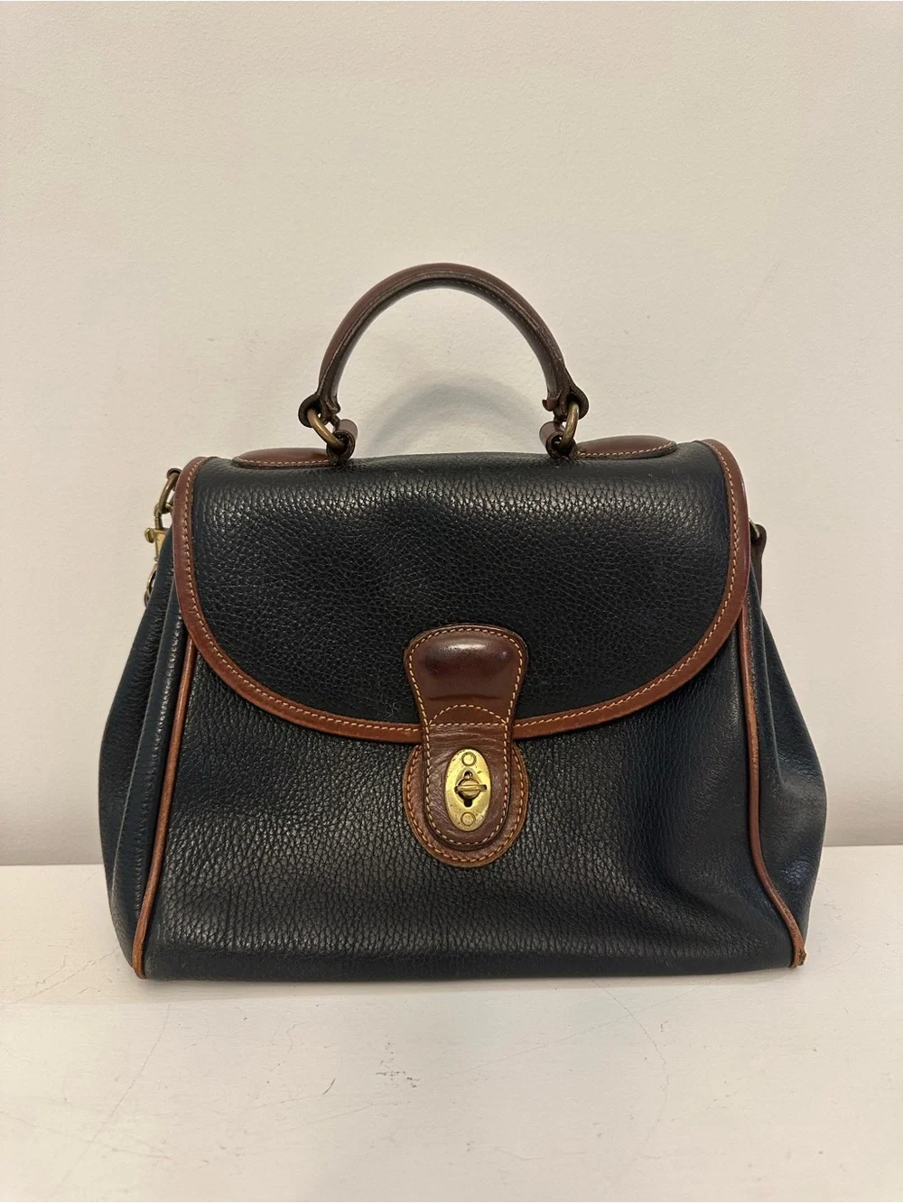 Vintage Coach  Navy Brown Leather Top Handle Bag